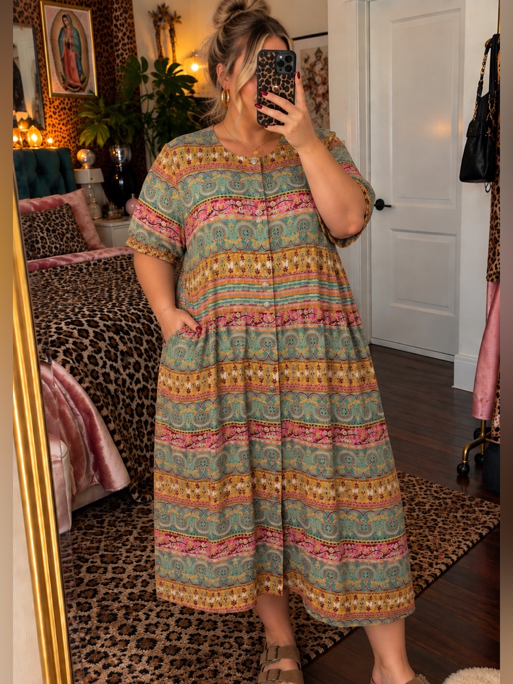 Positive Attitude Vintage 90s Paisley Boho Midi Dress Size 22